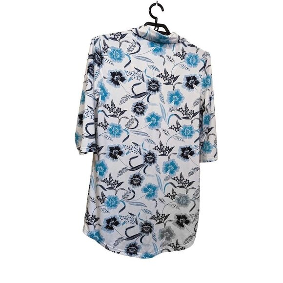 Echo Sleepwear size L nightgown loungewear top Blue White floral - Picture 3 of 5